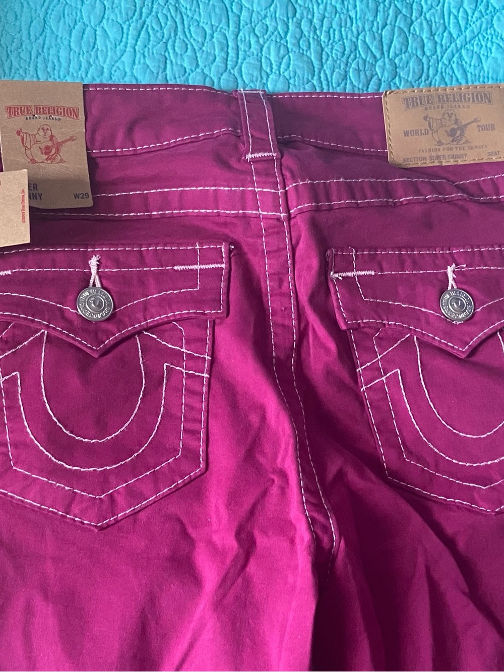 True Religion Women’s Super Skinny Jeans in Boysenberry Pink - Picture 5 of 10
